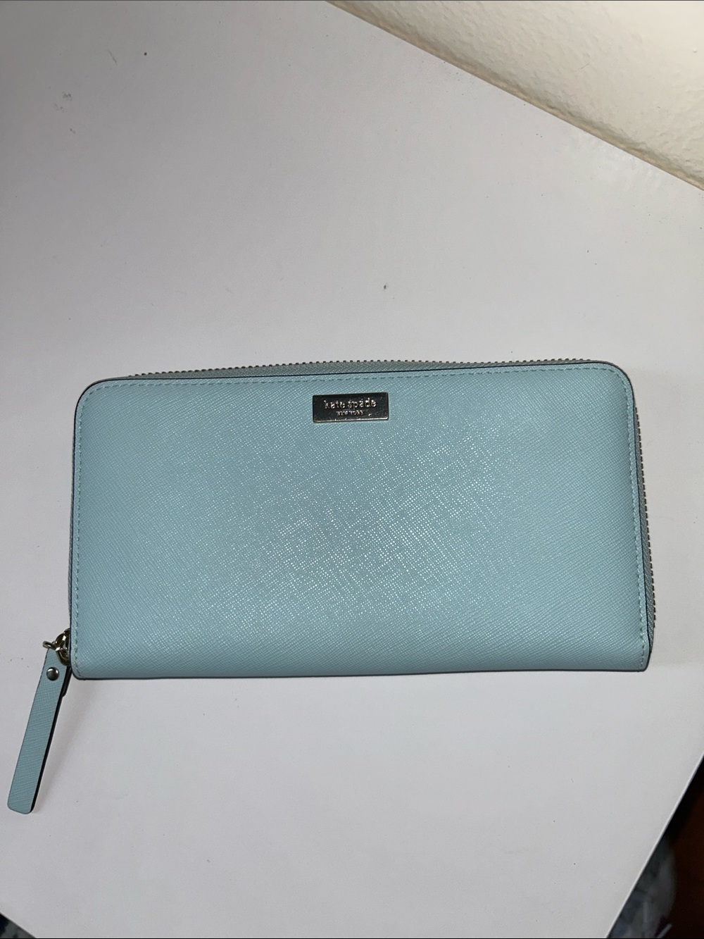 kate spade Light Blue Saffiano Zip Wallet